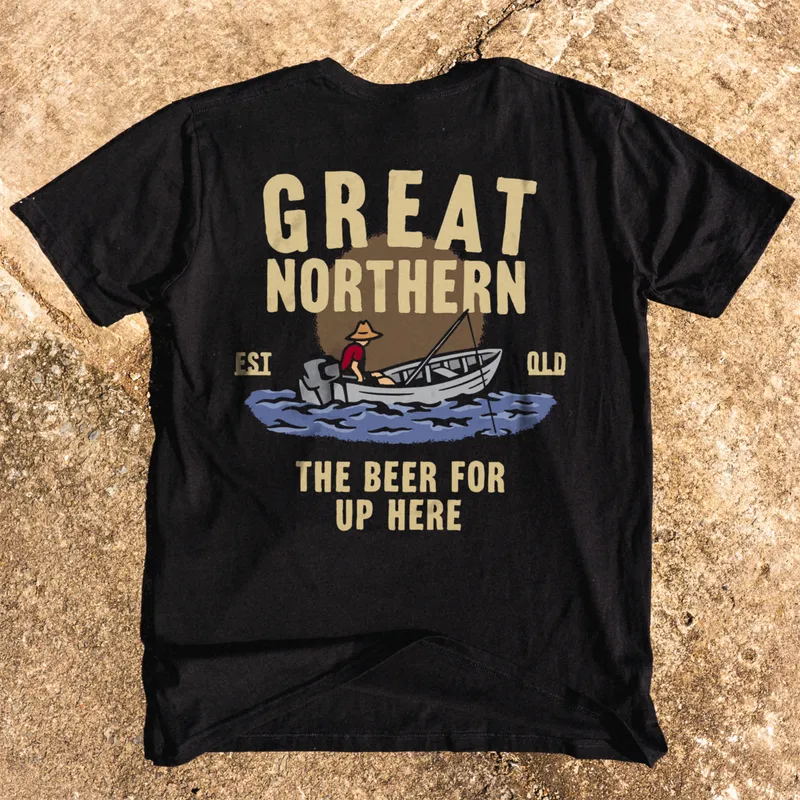 A black Great Northern tee laid flat